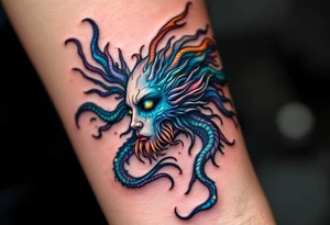 A half-human, half-aquatic being, with gills and bioluminescent skin, symbolizing Aquarius' adaptability and unconventional spirit. tattoo idea