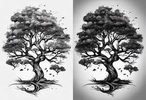Árvore  de salgueiro 
com galhos grandes em um estilos melancólico  de dia de chuva tattoo idea