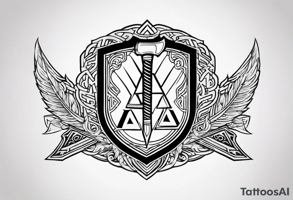 Valhalla sword shield axe Valknut tattoo idea