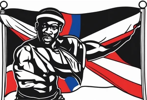 create a haitian flag theme tattoo that goes over a black mans left chest. Have it embody christian faith, salsa dancing, real estate, stoicism, and public speaking tattoo idea