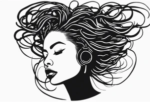 Draw a women head with real dread locks flying in the air tattoo idea