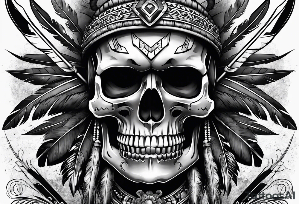 Cree Chief Skull with Arrows tattoo idea