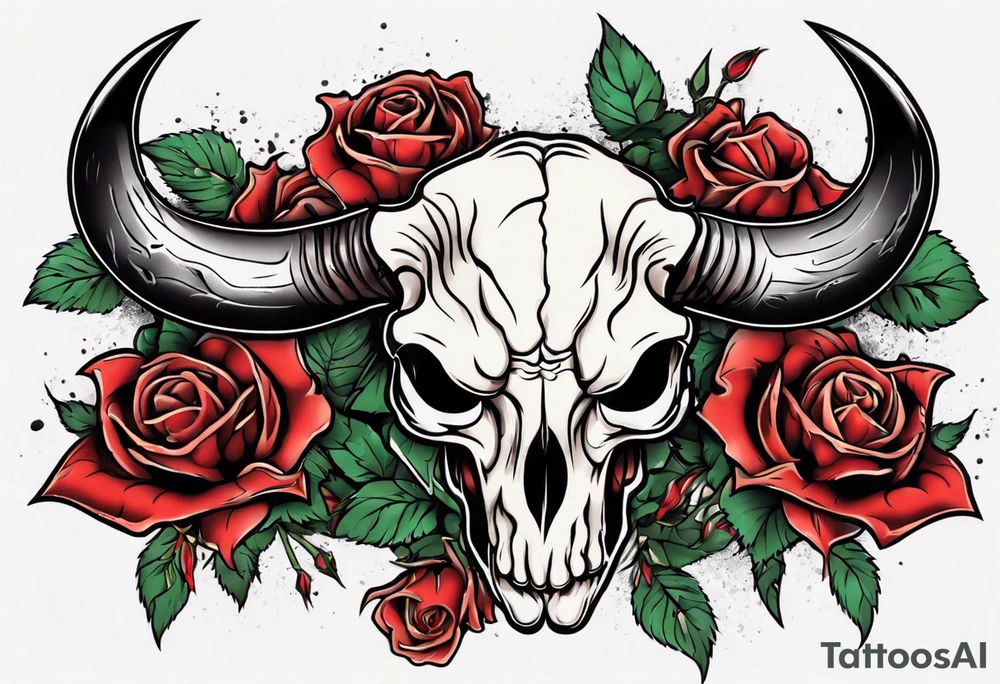 bulls skull with roses tattoo idea