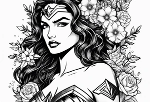 Wonder Woman design with flowers tattoo idea