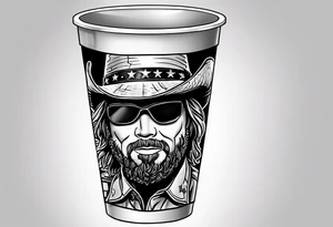 A cracked plastic cup with “Toby Keith” written in Sharpie ink at the top tattoo idea