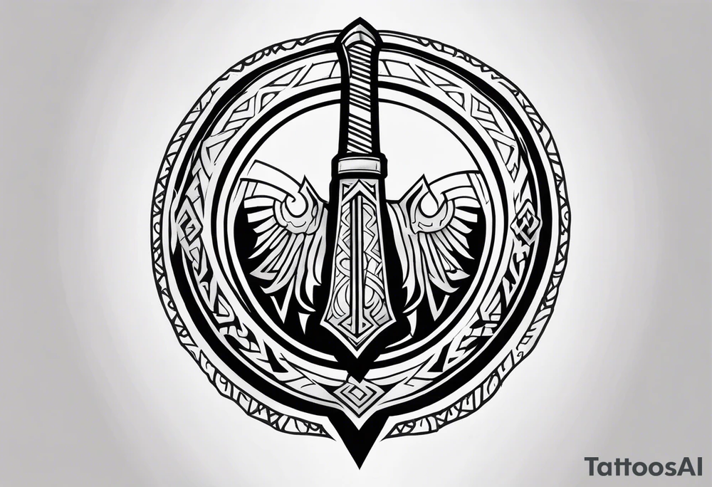 Valhalla  sword shield axe Valknut fog tattoo idea