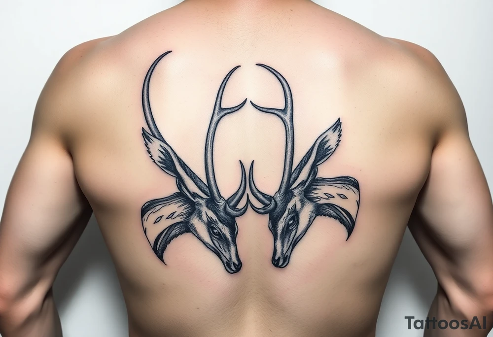Entire Full body Two deer with their heads down hitting horns to show dominance. tattoo idea