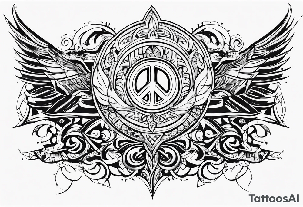 Peace and war Tribal sleeve tattoo idea