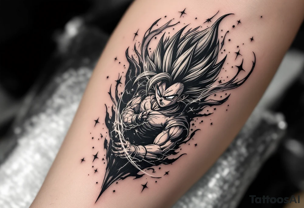 legendary dragonball z scene with energy aura and power effects tattoo idea