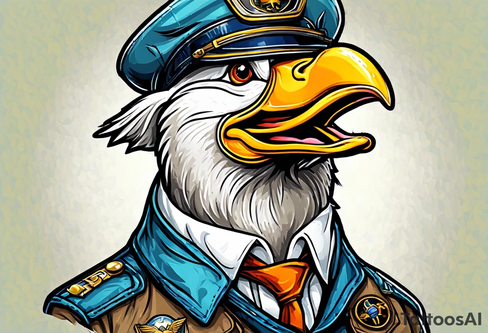 A silly goose dressed as a pilot tattoo idea