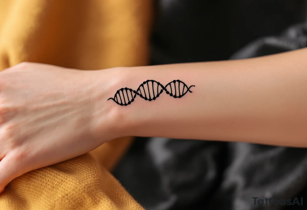 A fine-line black helix spiraling gently around the forearm like a strand of DNA. tattoo idea