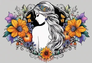 A back tattoo going down the spine. With birth flowers of March, April, June, August and September. tattoo idea