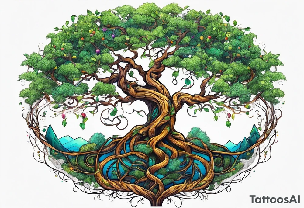 DNA helix embedded into the tree of life. The tree being a willow tree. tattoo idea