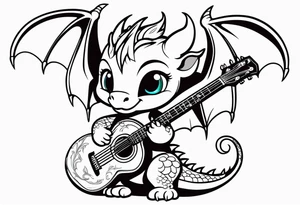 cute baby dragon with guitar tattoo idea