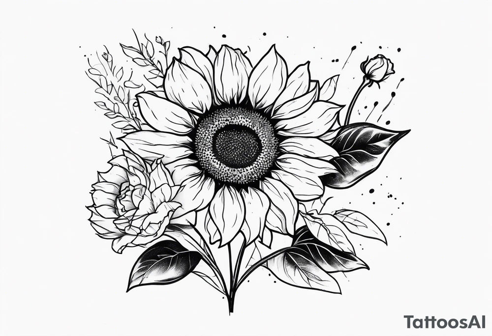 Sunflower,spray rose,carnations tattoo idea