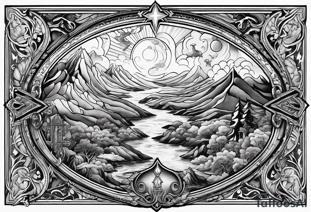 A visual representation of the creation story from the bible. 16" tall 6" wide tattoo idea