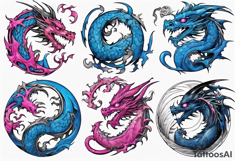 blue ying pink yang dragons tattoo idea