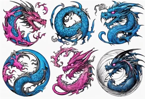 blue ying pink yang dragons tattoo idea