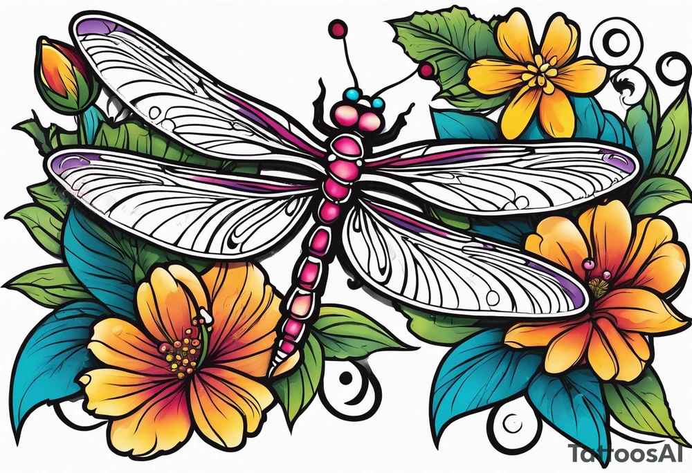 Dragonflies and flowers tattoo idea