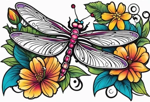 Dragonflies and flowers tattoo idea