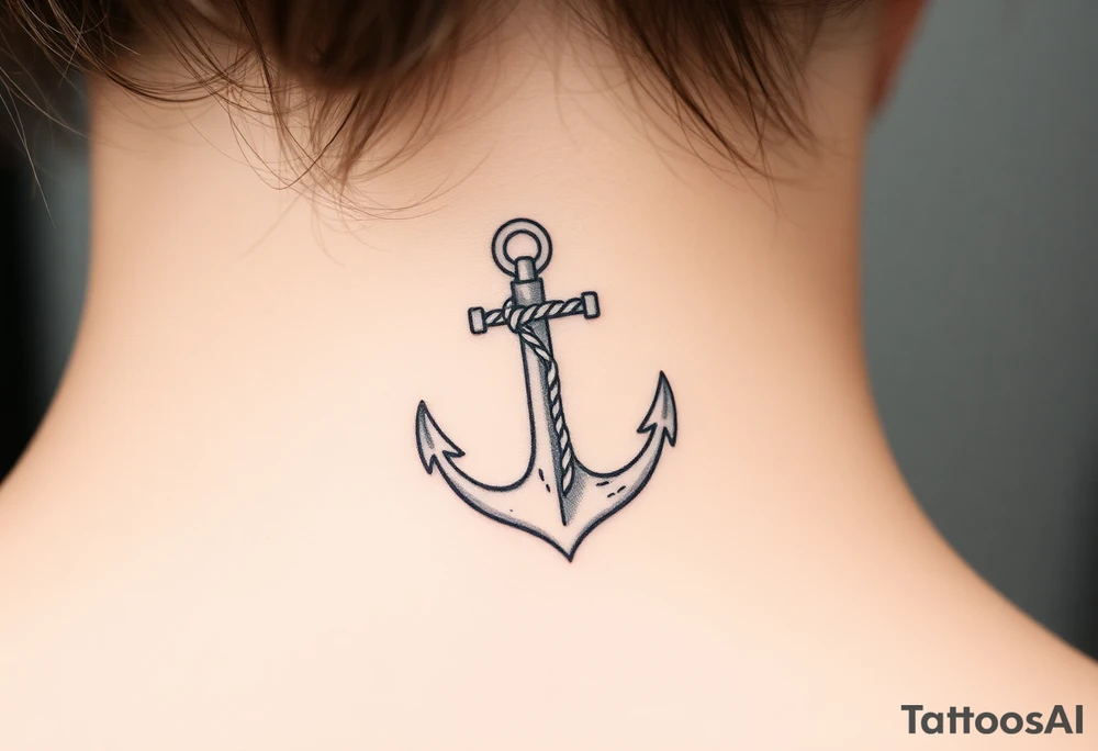 weathered anchor wrapped in nautical rope with sea waves tattoo idea