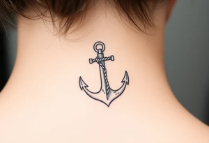 weathered anchor wrapped in nautical rope with sea waves tattoo idea