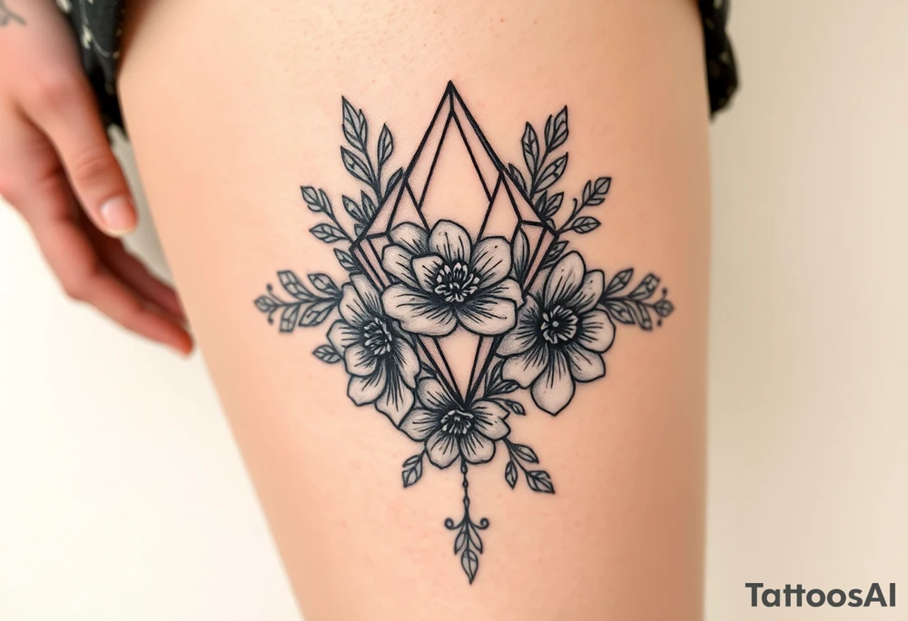 Diamond with vintage lace and flowers more detailed tattoo idea