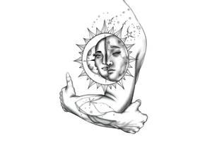 celestial sun and moon embrace with constellation patterns tattoo idea