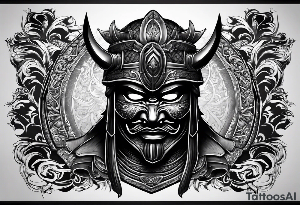 Black samurai mask all black stencil for shoulder tattoo idea Black samurai mask all black stencil for shoulder tattoo idea