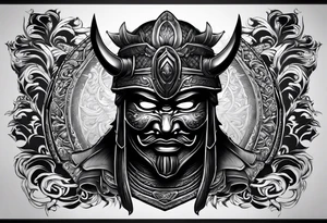 Black samurai mask all black stencil for shoulder tattoo idea