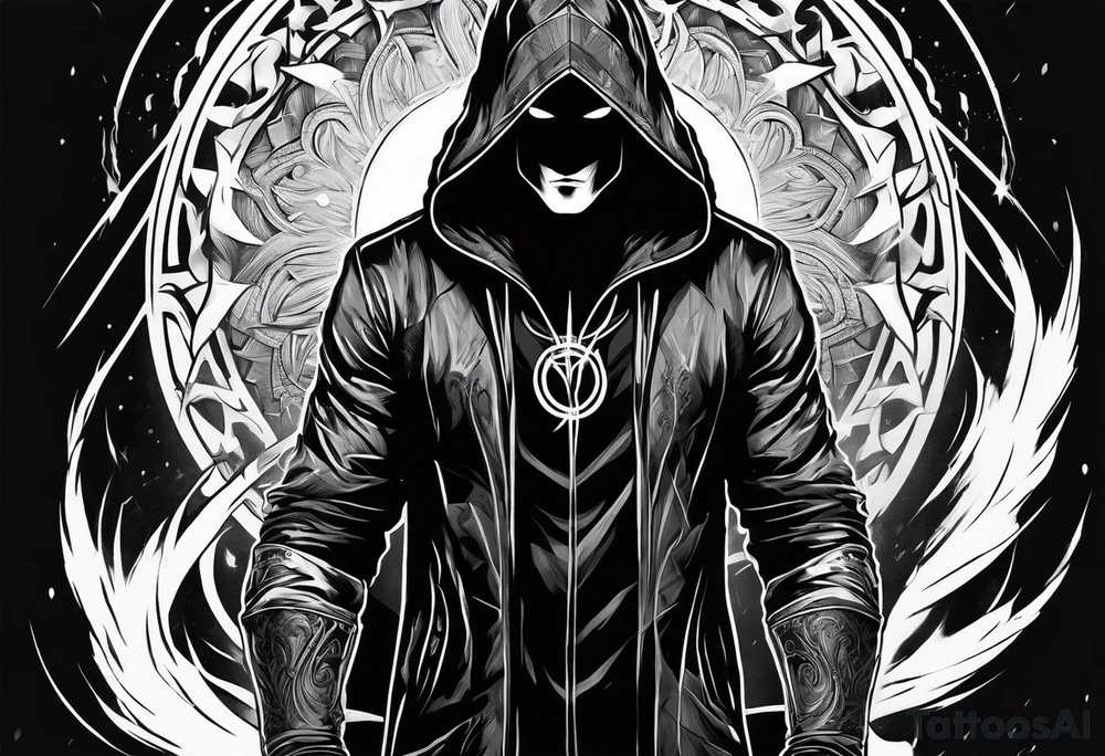 Hooded figure with a ring of lightning behind him tattoo idea