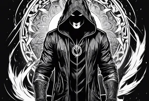 Hooded figure with a ring of lightning behind him tattoo idea
