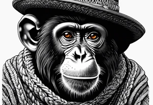 Monkey with a sweater and straw hat tattoo idea