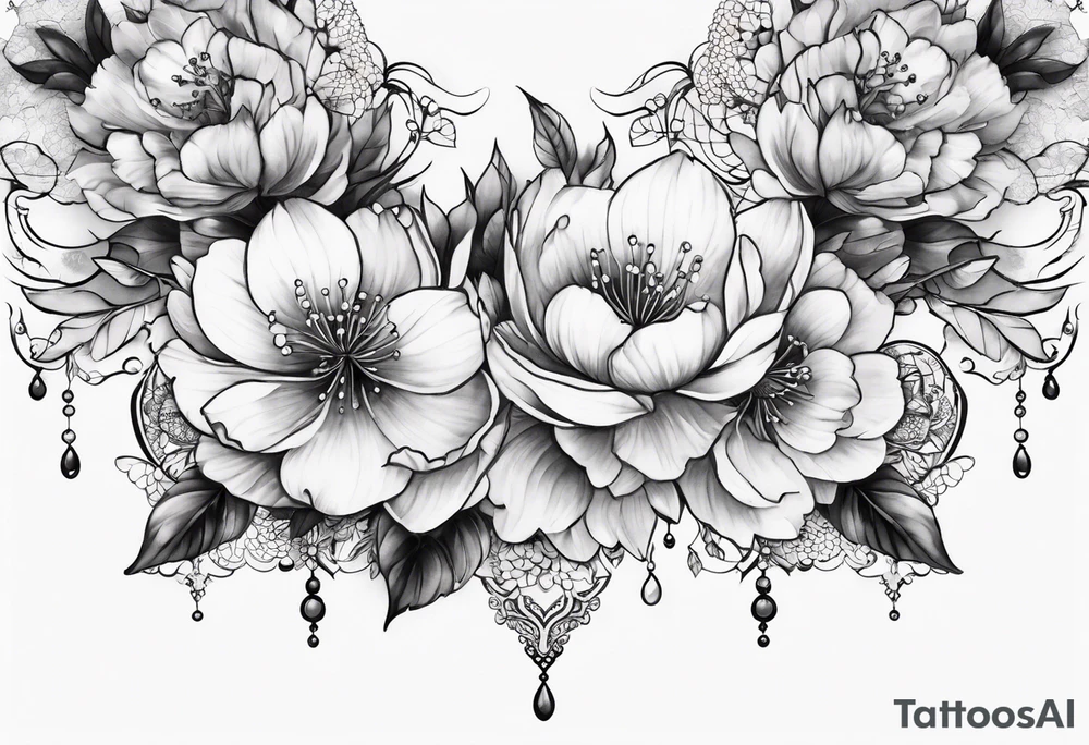 Sakura flowers with lace sternum tattoo idea