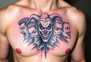 jester collage of emotions tattoo idea