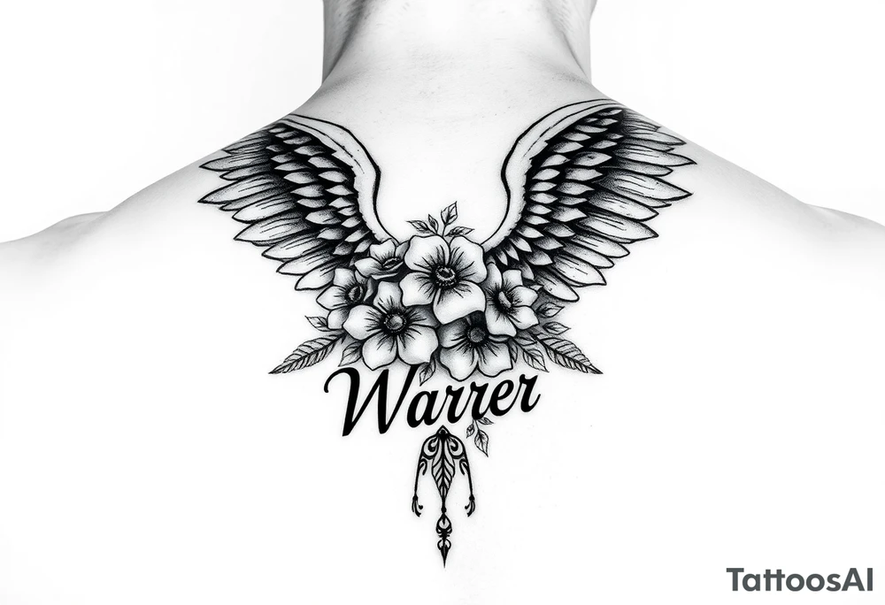 angel wing with flowers and the word Warr;or tattoo idea