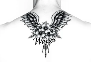 angel wing with flowers and the word Warr;or tattoo idea