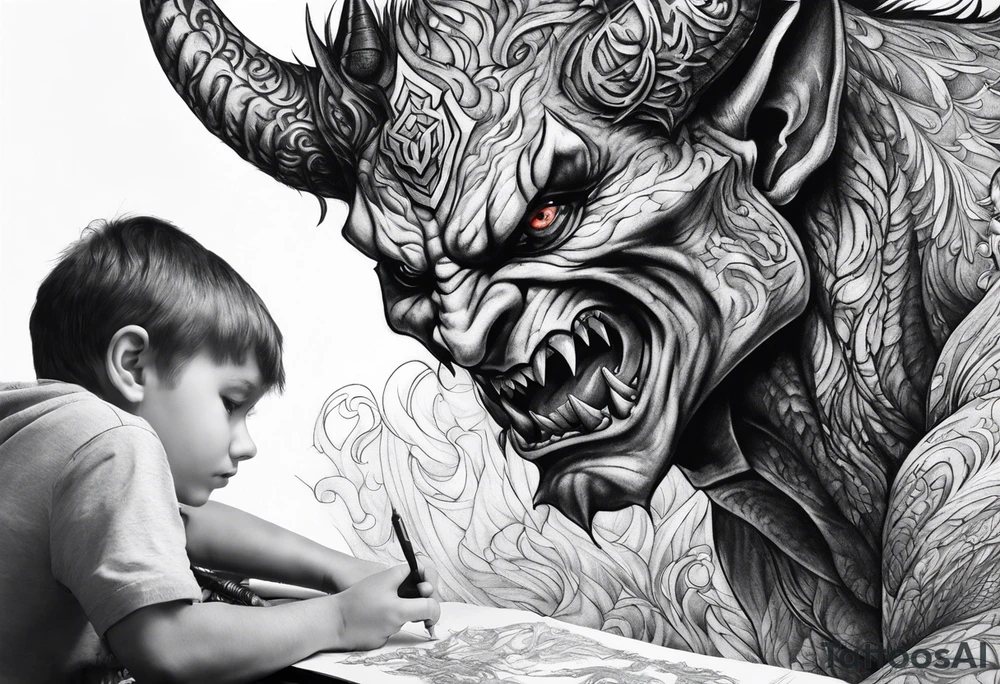 Demon stalking a boy tattoo idea