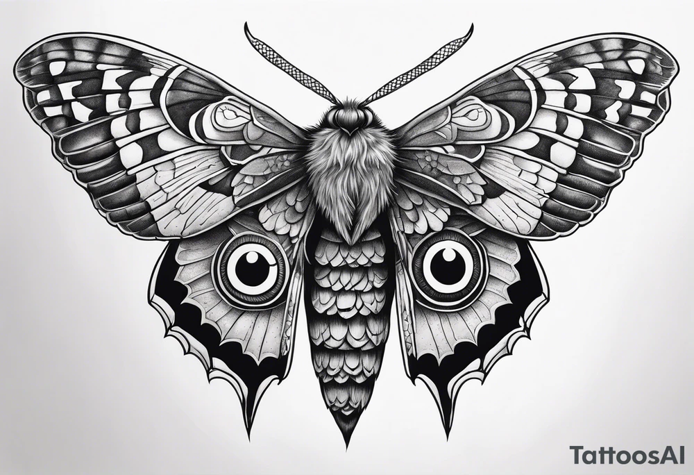 Dead head moth with long wings and owl eyes tattoo idea