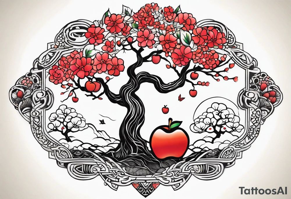 Mother/daughter tattoo around theme “apple doesn’t fall far from the tree” tattoo idea