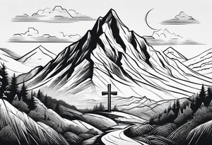 Small Cross on top if a one mountain tattoo idea
