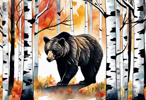 bear silhouette, birch trees, wrapped around man's ankle tattoo idea