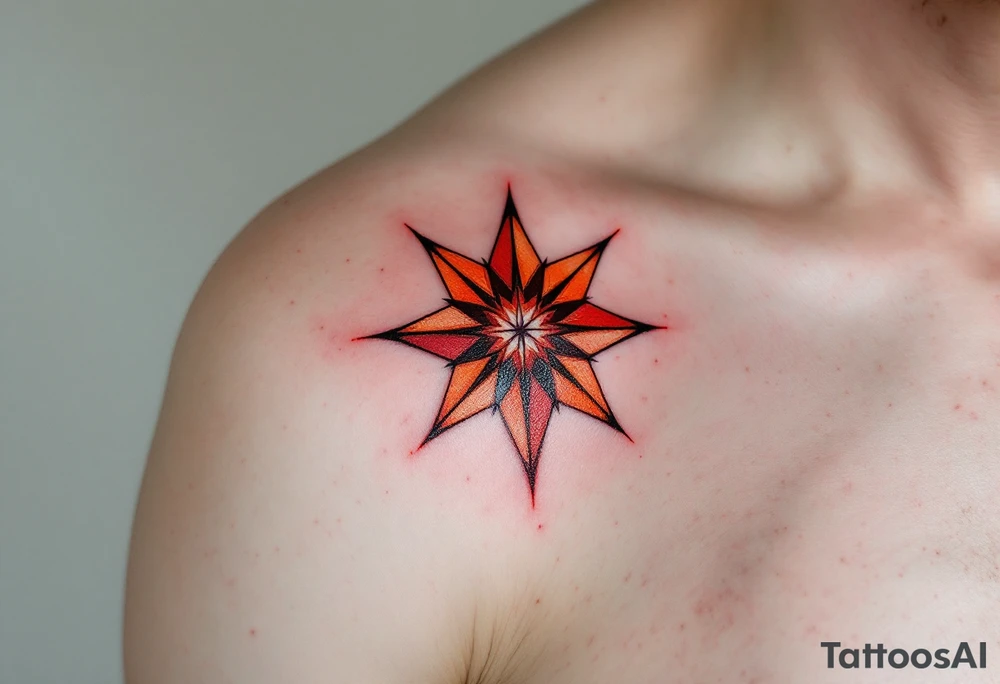 A blood-orange eight-pointed star tattoo expresses vitality and fearless creativity. tattoo idea