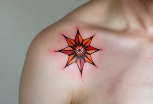 A blood-orange eight-pointed star tattoo expresses vitality and fearless creativity. tattoo idea