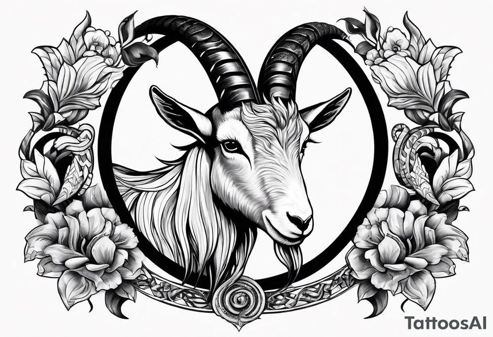 Image of a goat combined with a Snake. The 2 pairs of horns are the snake. tattoo idea