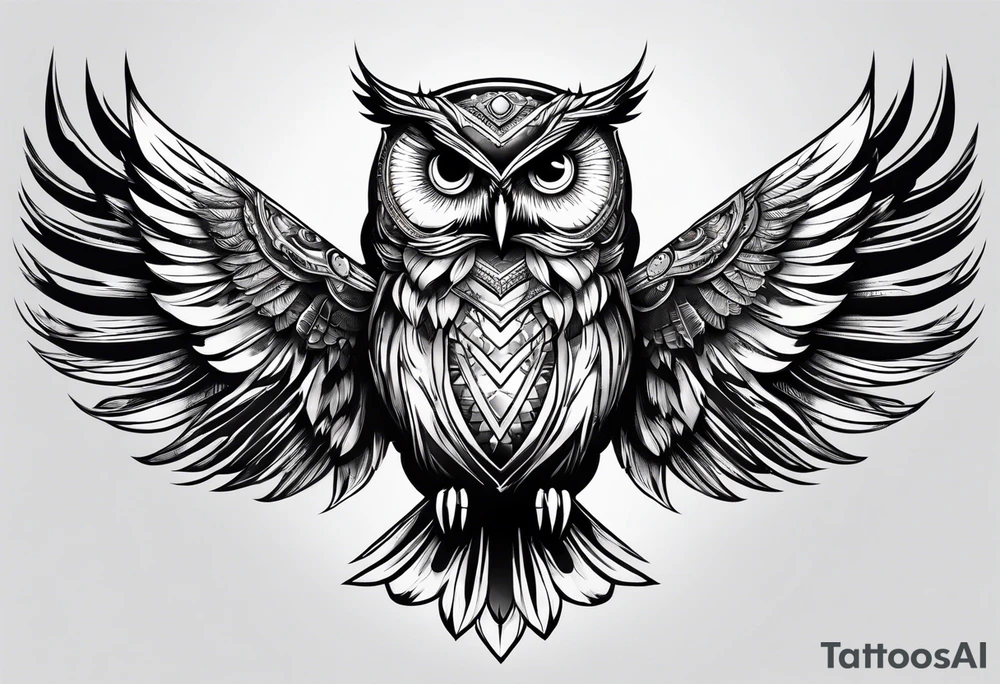 owl with a rocket launch inside the belly tattoo idea