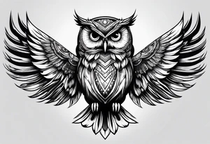 owl with a rocket launch inside the belly tattoo idea