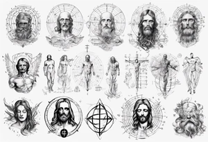 The study of human body and Jesus combined with emphasis on math and physics tattoo idea