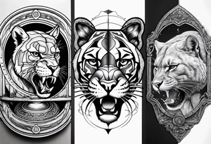 Brain in sagittal section and angry cougar inside hourglass tattoo idea