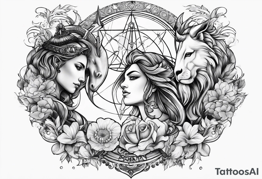 Aquarius and Sagittarius over 2 Leo and 2 Capricorn tattoo idea